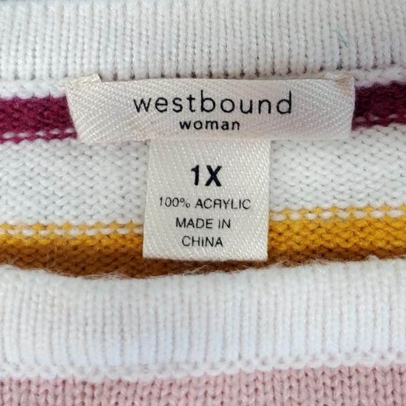 Westbound woman 1X striped colorful rainbow sweater sweatshirt top - Picture 4 of 13